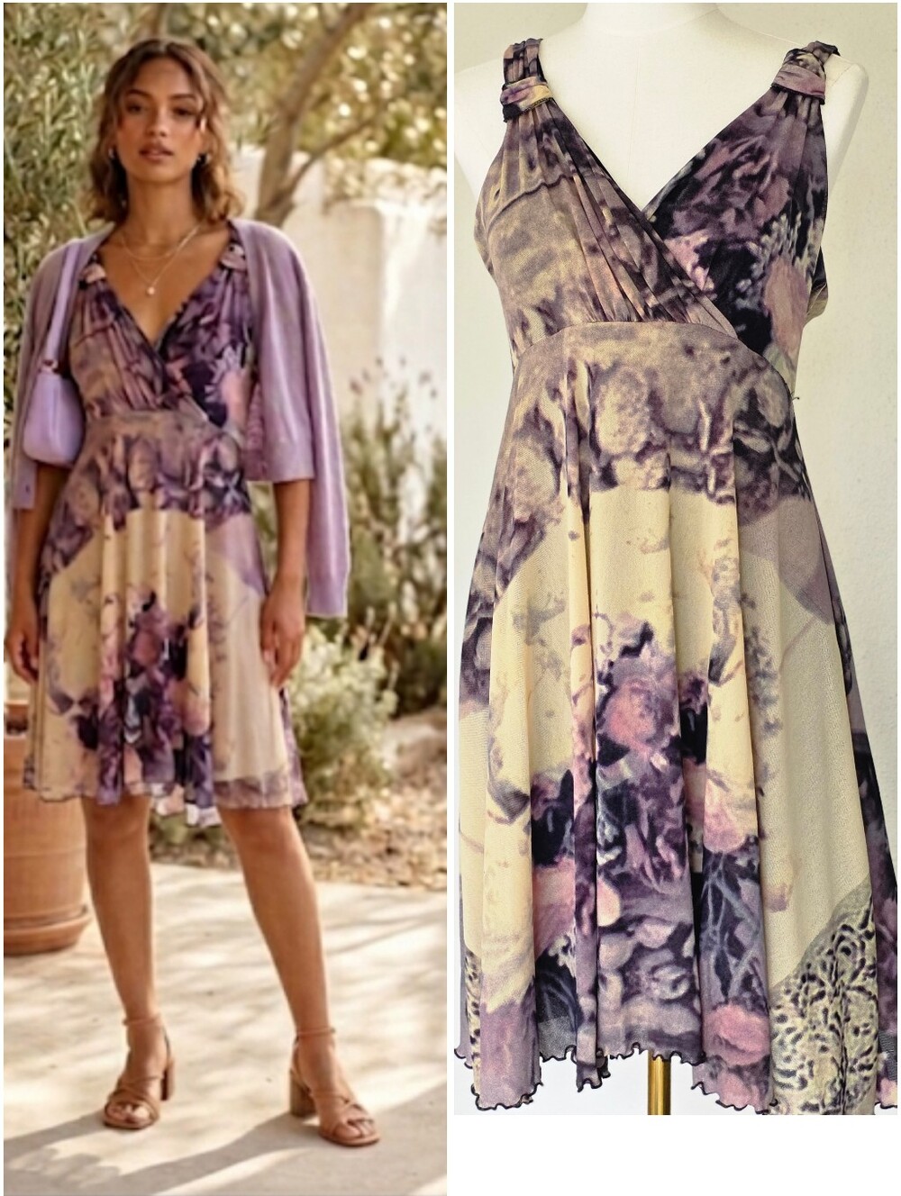 Y2K Mesh Floral Mini Dress Whimsigoth Boho Purple Lettuce Hem Elana Kattan M